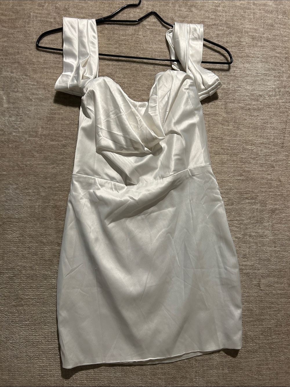 White Satin Cowl Neck Mini Dress with Wide Straps